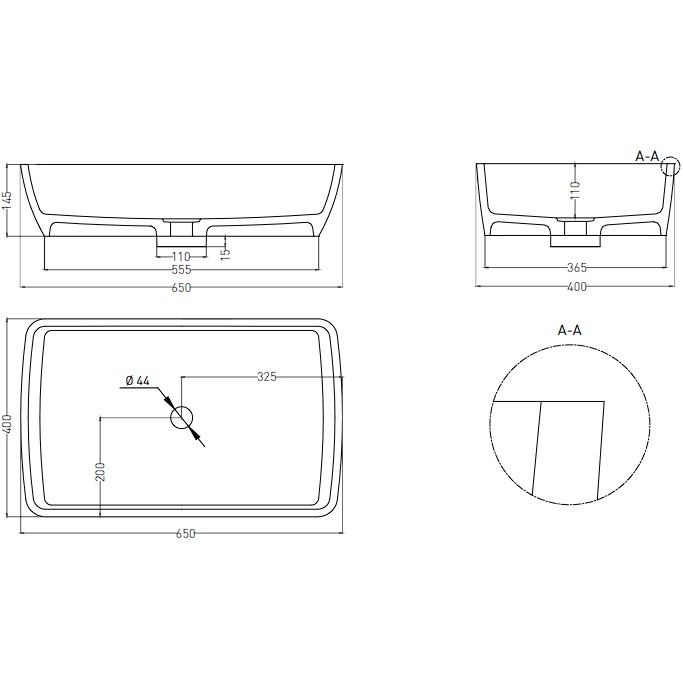 Раковина накладная Salini Gloria S-Stone 1102212M 65x40x14.5 (белый матовый), без донного клапана
