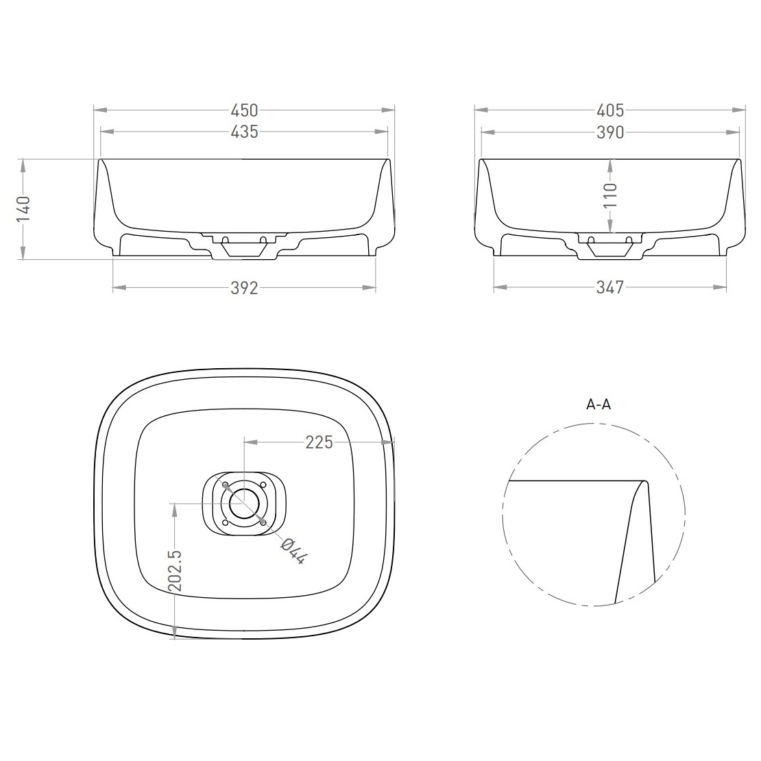 Раковина накладная Salini Oriente Bowl S-Sense 1109102GRF 45x40.5x14 (покраска полностью, глянцевый), выпуск, декоративная накладка