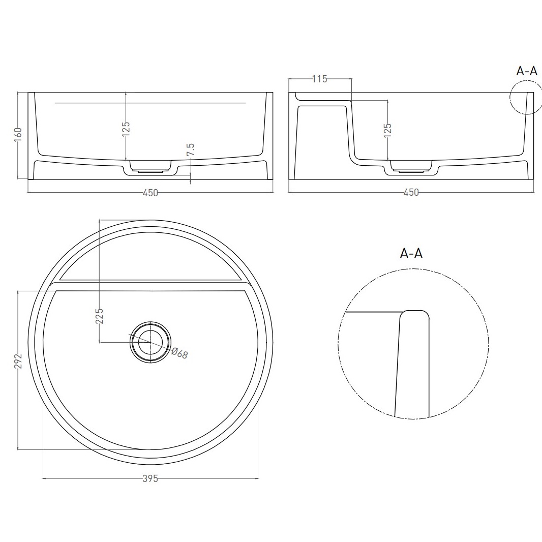 Раковина накладная Salini S-Sense Armonia Top 02 45x45x16 130116GRF (покраска полностью), без отверстия под смеситель