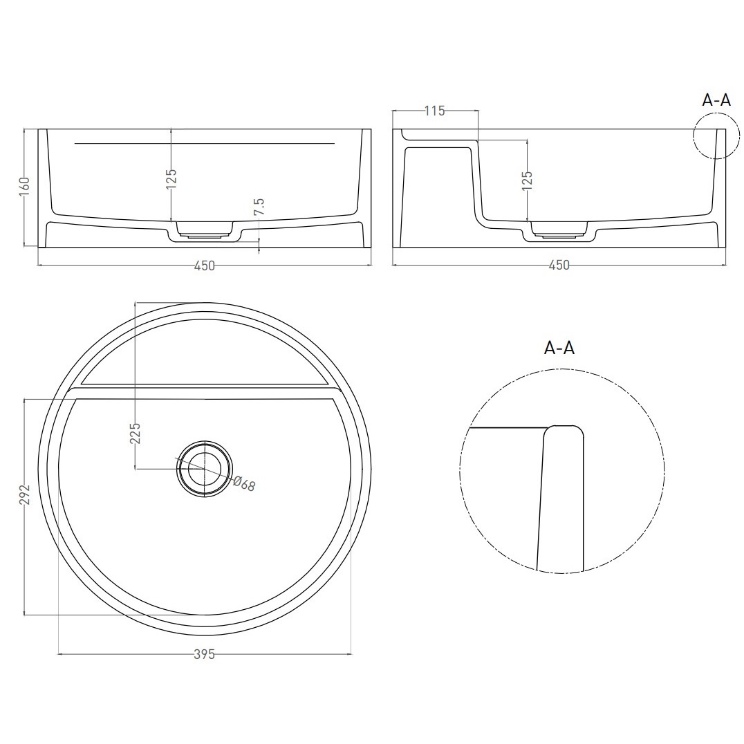 Раковина накладная Salini S-Sense Armonia Top 02 45x45x16 130117GRF (покраска полностью), с отверстием под смеситель