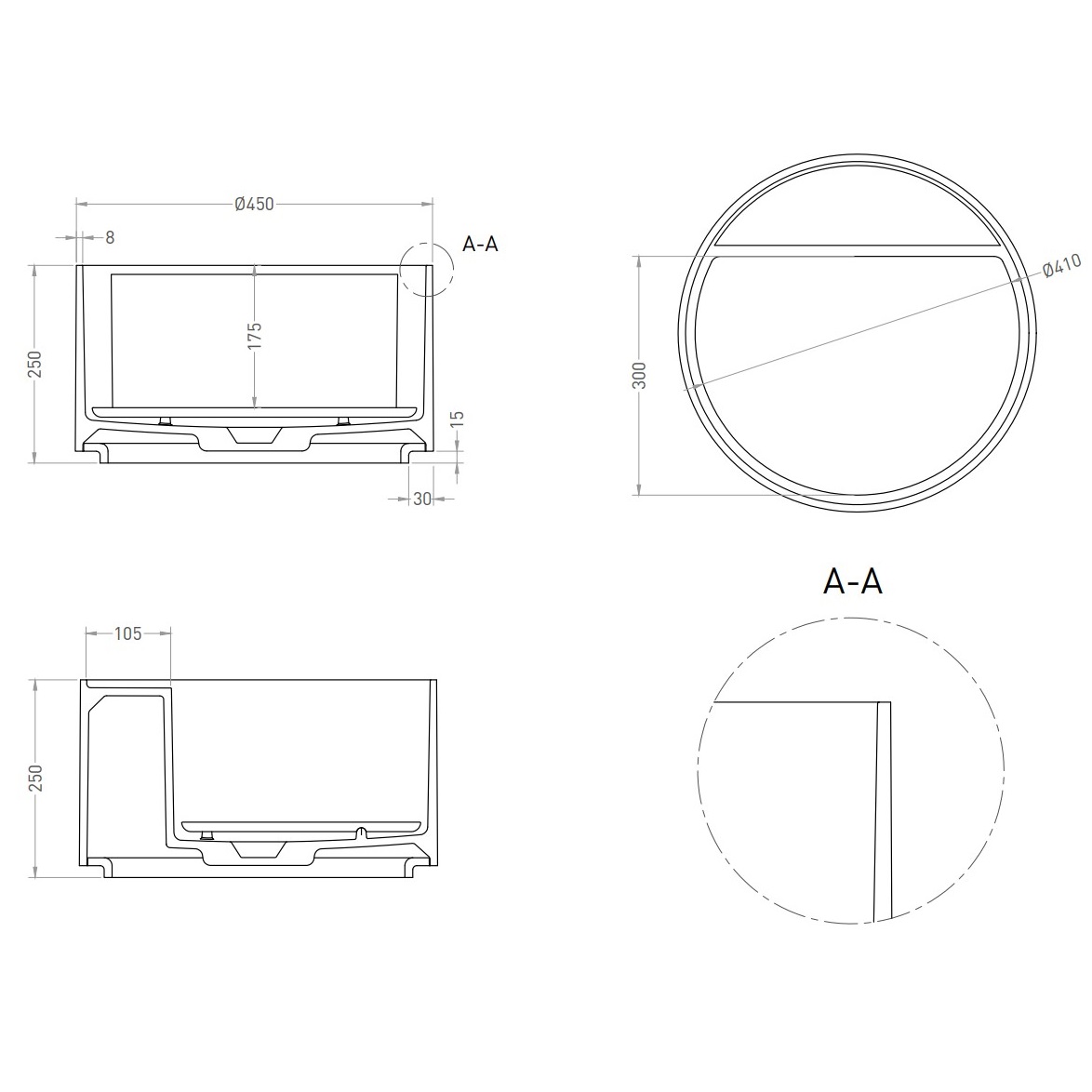 Раковина накладная Salini S-Stone Armonia Round Top 02 45x45x25 130422TM (белый матовый), накладка в комплекте, с полочкой