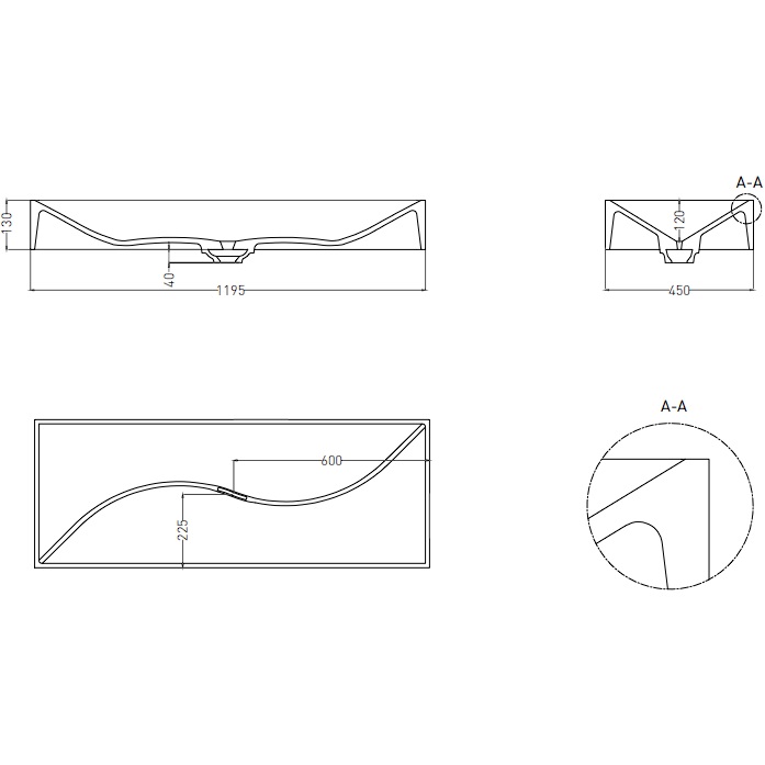 Раковина накладная Salini Sonata S-Stone 1401201MF 119.5x45x13 (покраска RAL полностью, матовый), без донного клапана, двойная
