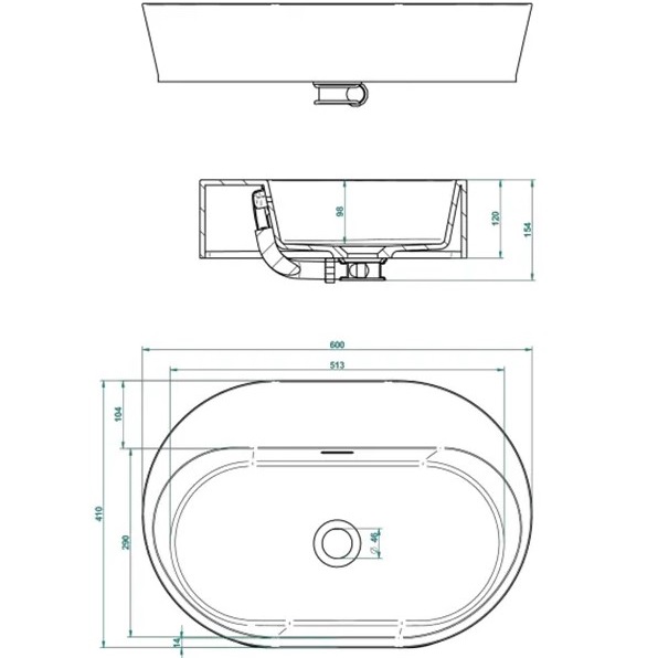 Раковина накладная THG Monceau B13-AS2-V590 60х41х12cм (белый матовый), слив-перелив
