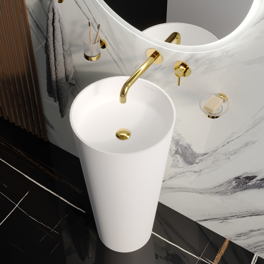 Раковина напольная 40.2x40.2x82.5 см, Whitecross Air D=40,5 0738.040040.200 (белый матовый), иск. камень