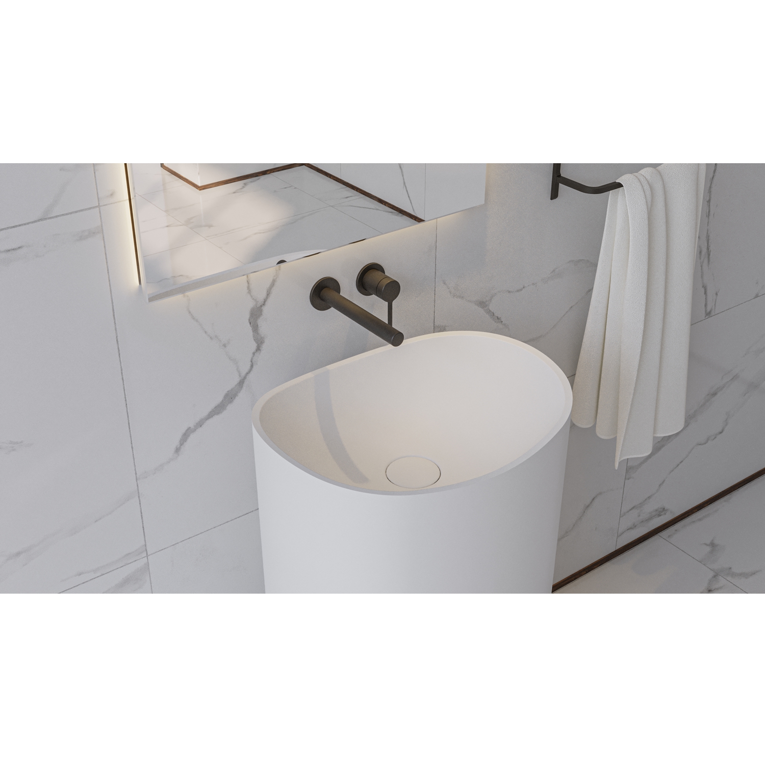 Раковина напольная 40x40x89 см, Whitecross Stella 50x40 0707.050040.200 (белый матовый), иск. камень