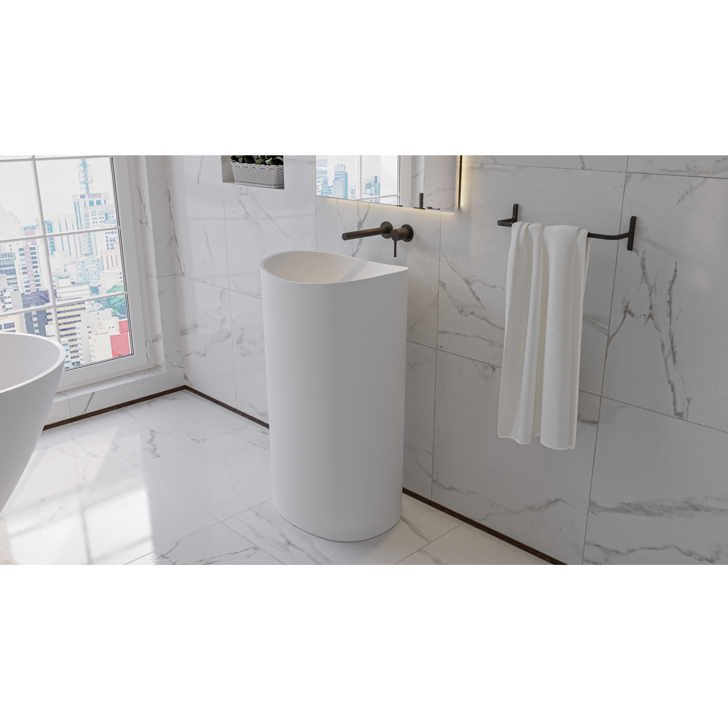 Раковина напольная 40x40x89 см, Whitecross Stella 50x40 0707.050040.200 (белый матовый), иск. камень