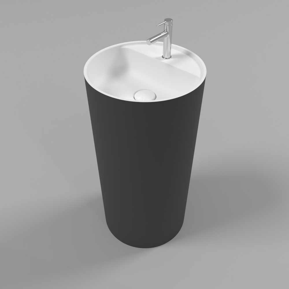 Раковина напольная 43x43x86 см, Whitecross Pantheon D=43 0708.043043.20100 (черный/белый матовый), иск. камень