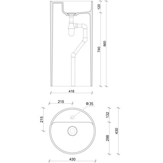 Раковина напольная 43x43x86 см, Whitecross Pantheon D=43 0708.043043.200S (белый матовый), иск. камень