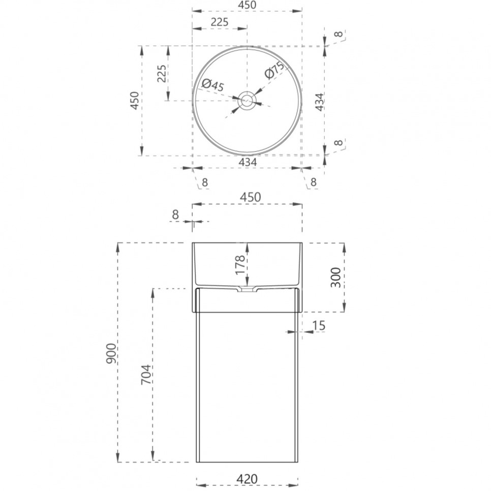 Раковина напольная Abber Kristall AT2701Saphir 45х45х90 (синий)