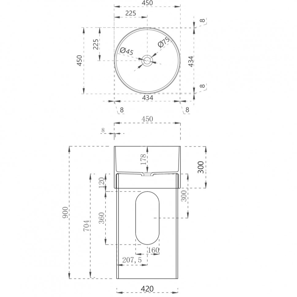 Раковина напольная Abber Kristall AT2701Saphir-H 45х45х90 (синий), с отверстием для монтажа