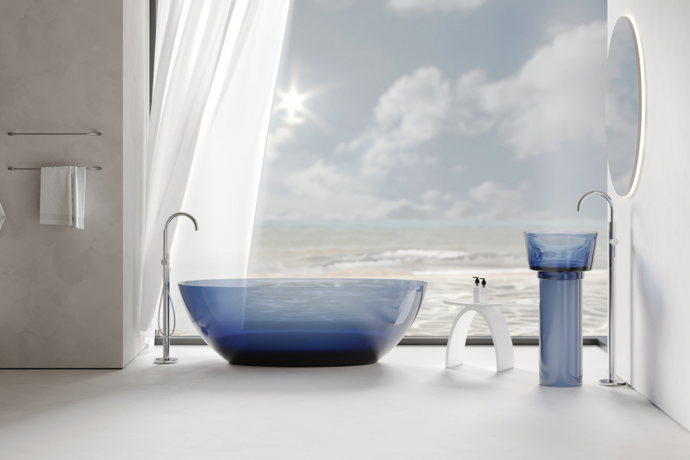 Раковина напольная Abber Kristall AT2702Saphir-H 45х45х90 (синий), с отверстием для монтажа