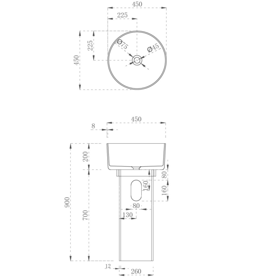 Раковина напольная Abber Kristall AT2702Aquamarin-H 45х45х90 (бирюзовый), с отверстием для монтажа