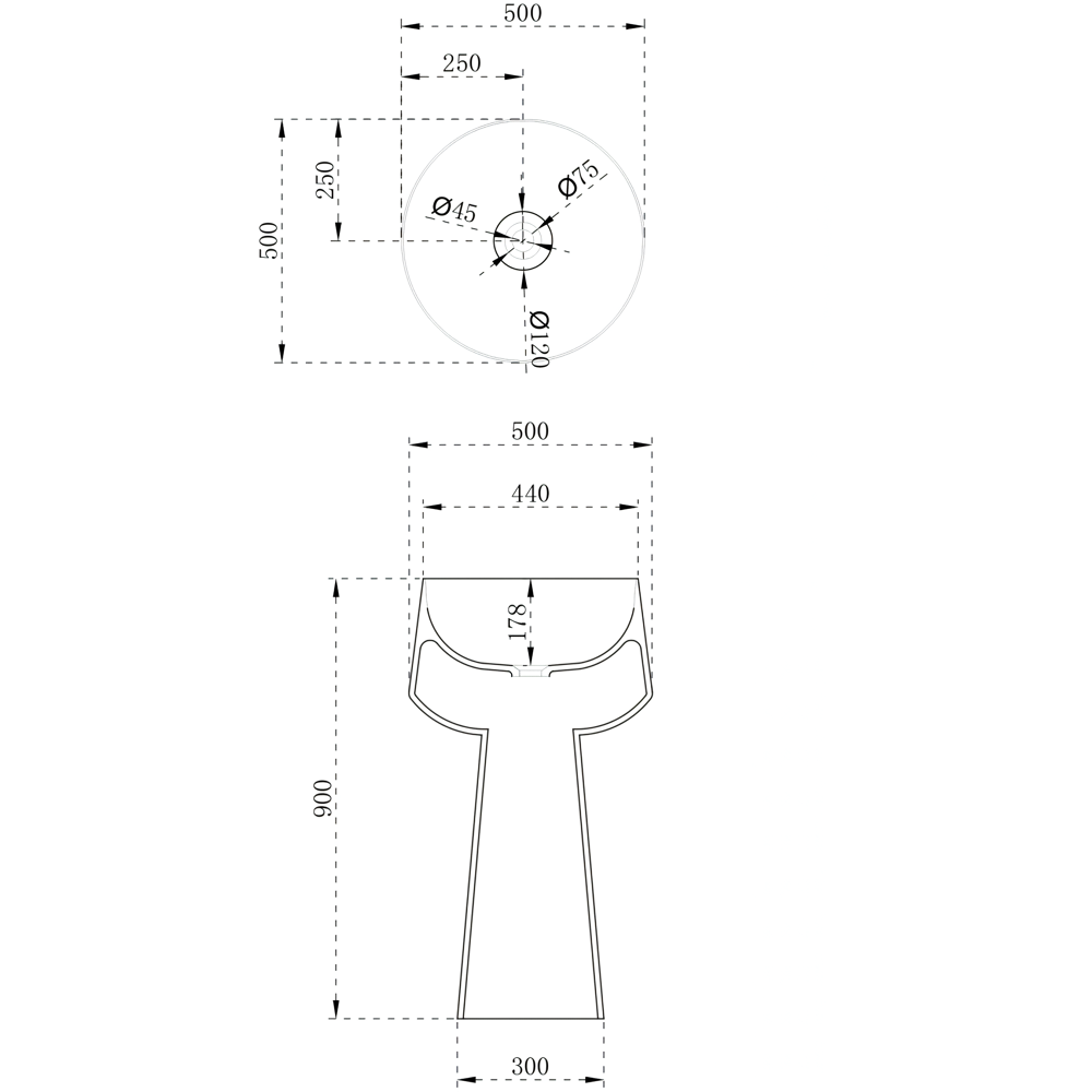 Раковина напольная Abber Stein AS2508 50x50x90 (белый матовый), искусственный камень