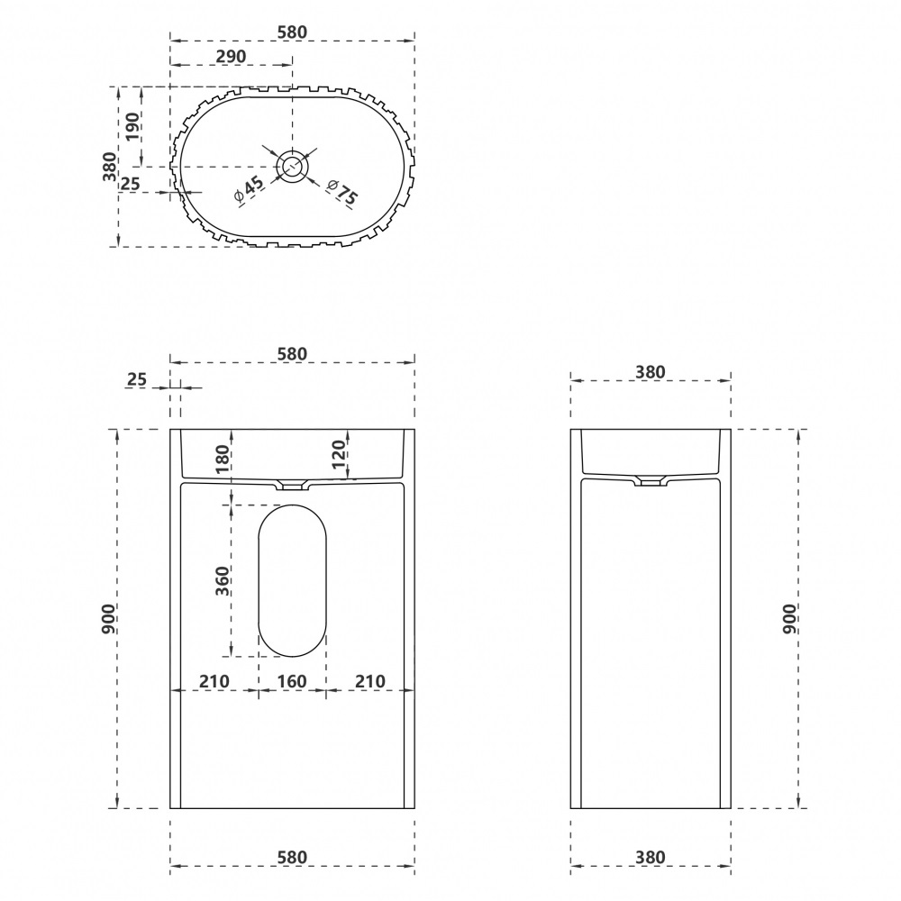 Раковина напольная Abber Stein AS2551-H 58x38x90 (белый матовый), с отверстием для монтажа