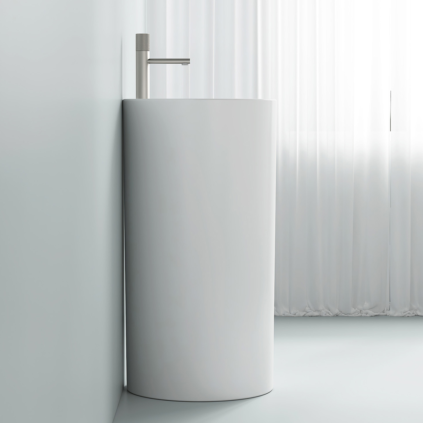 Раковина отдельностоящая Abber Bequem AC2132 46x46x86 (белый), с донным клапаном