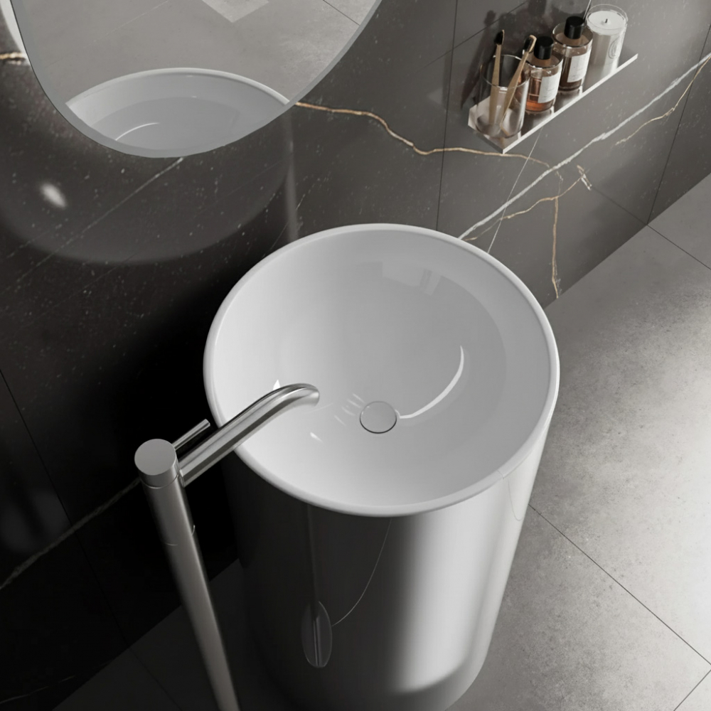 Раковина отдельностоящая Abber Bequem AC2133 46x46x84 (белый), с донным клапаном