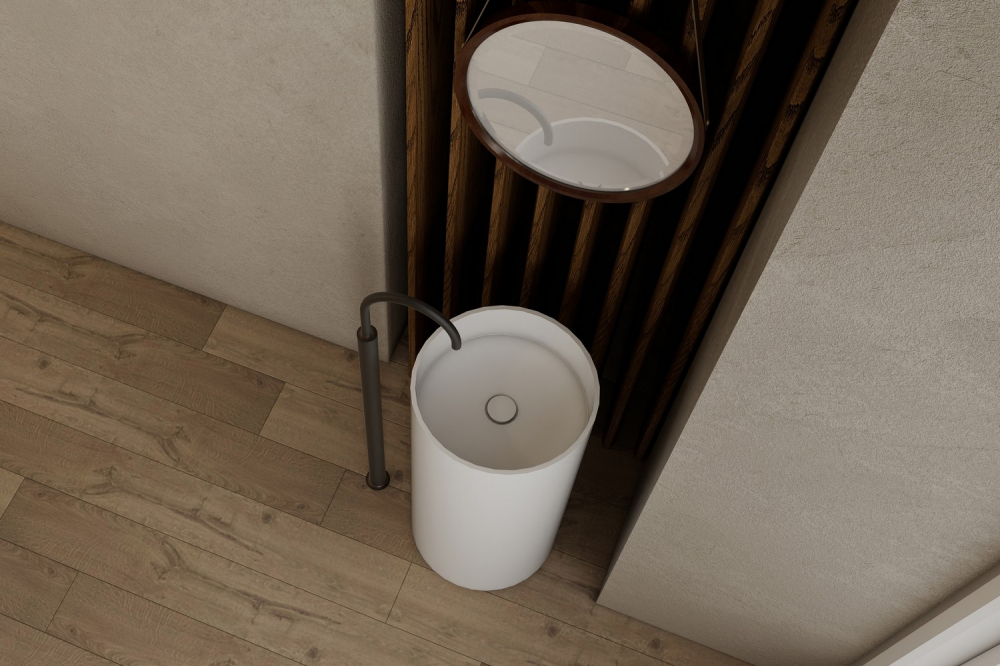 Раковина отдельностоящая Abber Stein AS2516 40x40x85 (белый матовый), искусственный камень