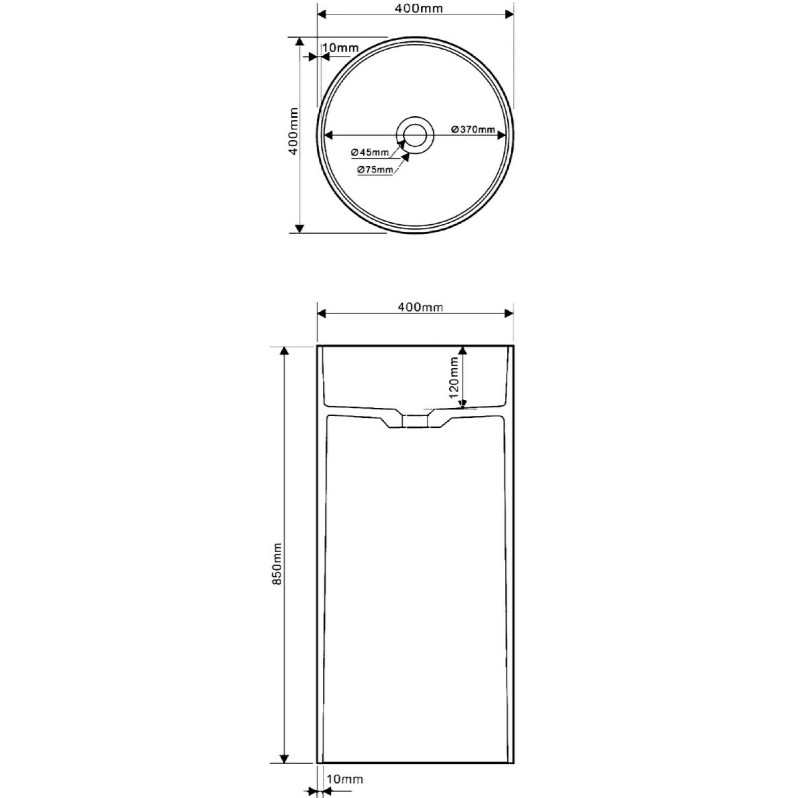 Раковина отдельностоящая Abber Stein AS2516 40x40x85 (белый матовый), искусственный камень