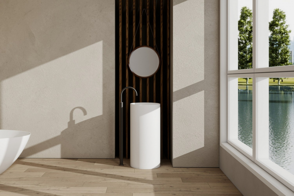 Раковина отдельностоящая Abber Stein AS2516 40x40x85 (белый матовый), искусственный камень