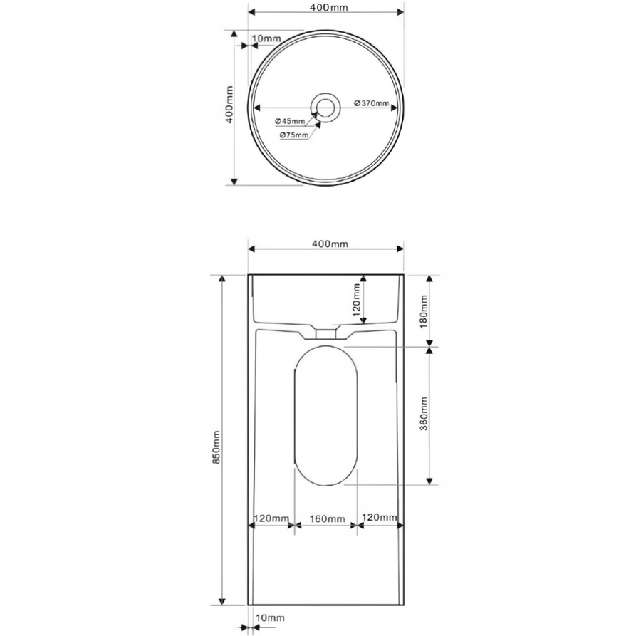 Раковина отдельностоящая Abber Stein AS2516-H 40x40x85 (белый матовый), с отверстием для монтажа, искусственный камень