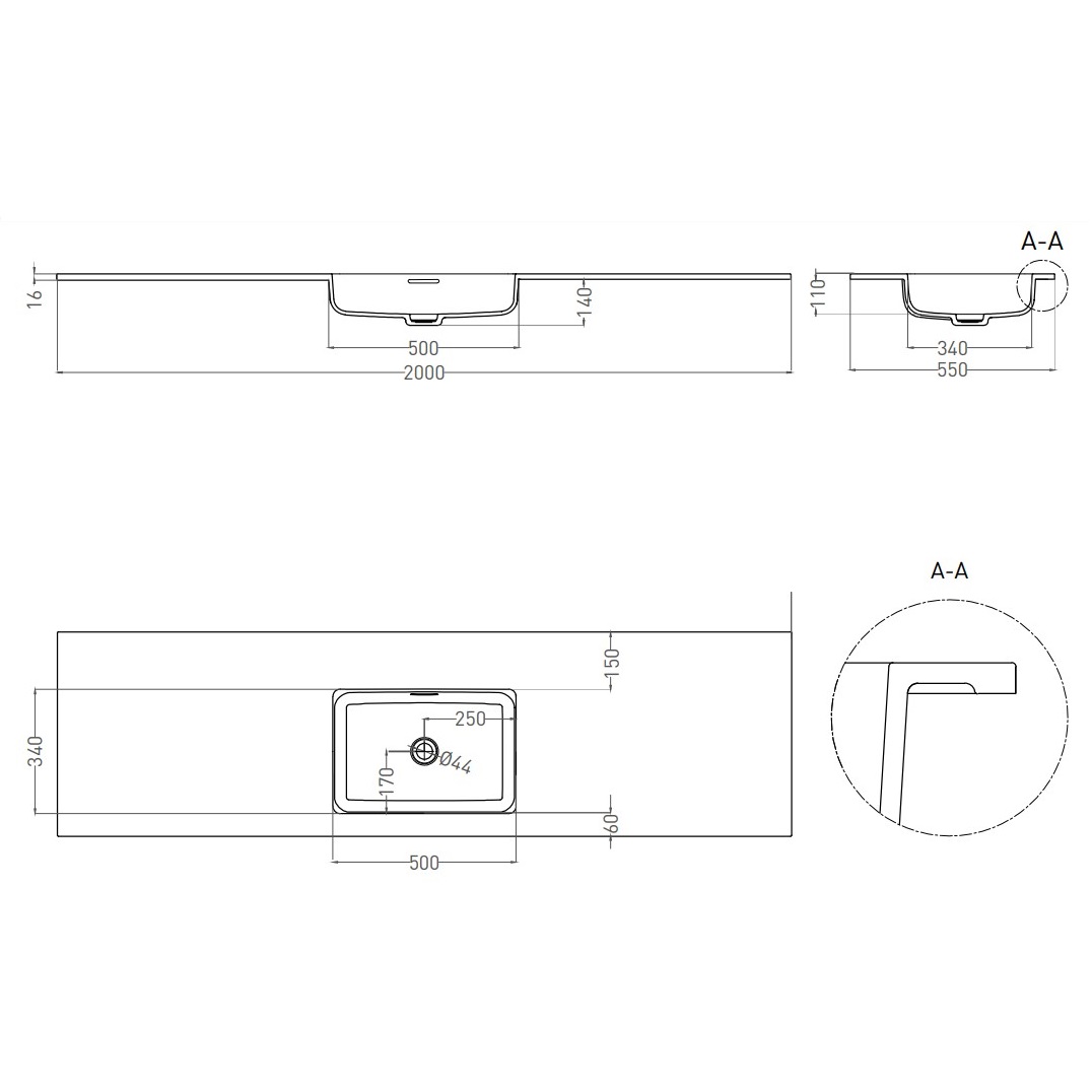 Раковина подвесная Salini S-Stone Onda Plus 1402203M 200x55x14 (белый матовый), с донным клапаном