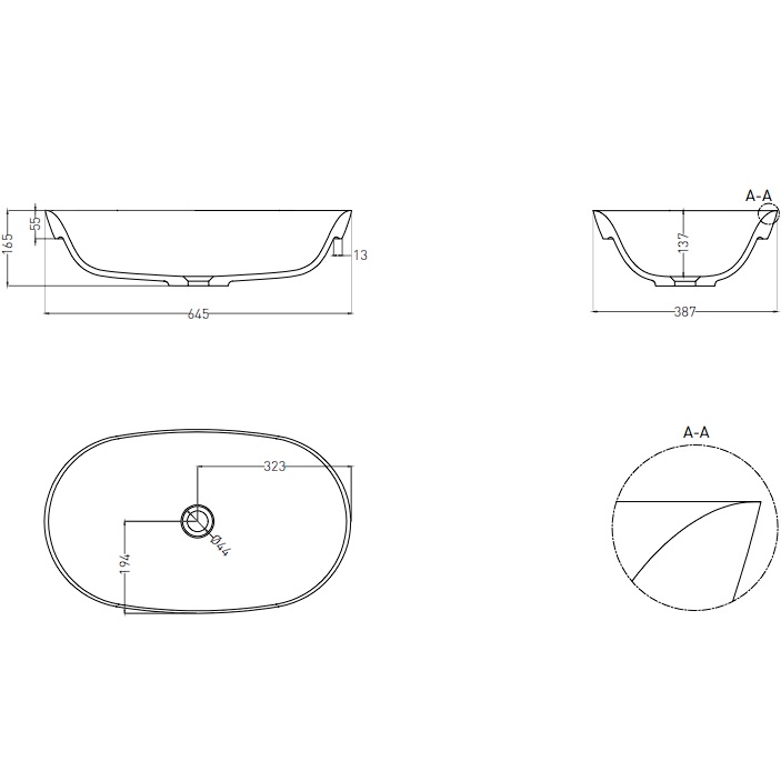 Раковина полувстраиваемая Salini Marea S-Sense 1802101G 64.5x38.7x16.5 (белый глянцевый), без донного клапана