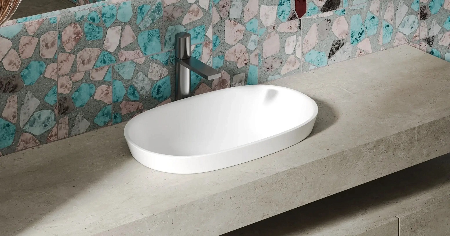 Раковина полувстраиваемая Salini Marea S-Stone 1802201M 64.5x38.7x16.5 (белый матовый), без донного клапана