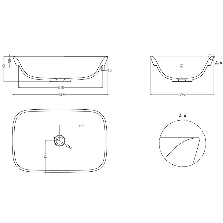 Раковина полувстраиваемая Salini Marea S-Stone 1802202M 59.8x39.8x16.5 (белый матовый), без донного клапана