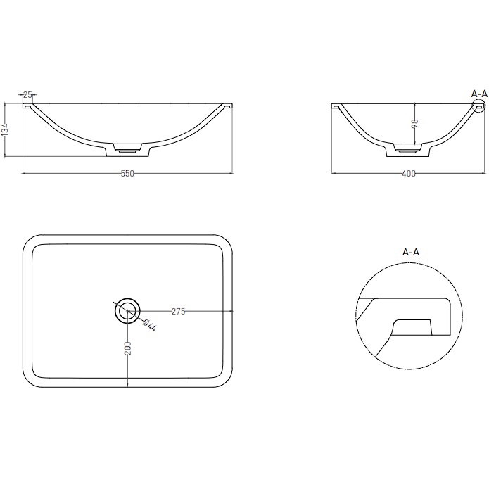 Раковина встраиваемая Salini Marea S-Sense 1802106GF 55x40x13.4 (покраска RAL полностью, глянцевый), без донного клапана
