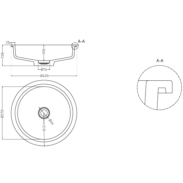 Раковина встраиваемая Salini Marea S-Stone 1802204MF 42x42x12.8 (покраска RAL полностью, матовый), без донного клапана