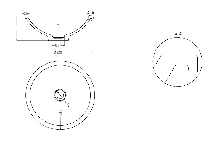 Раковина встраиваемая Salini Marea S-Stone 1802205MF 42x42x13.8 (покраска RAL полностью, матовый), без донного клапана