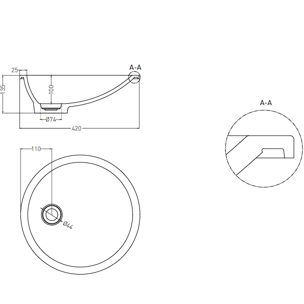 Раковина встраиваемая Salini Marea S-Stone 1802208M 42x42x13.5 (белый матовый), без донного клапана