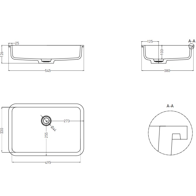 Раковина встраиваемая Salini Marea S-Stone 1802209MF 54.5x38x12.6 (покраска RAL полностью, матовый), без донного клапана