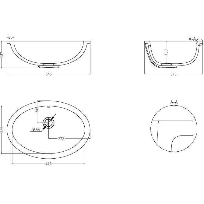 Раковина встраиваемая Salini Marea S-Sense 1101109G 54.5x37.5x18.7 (белый глянцевый), без донного клапана