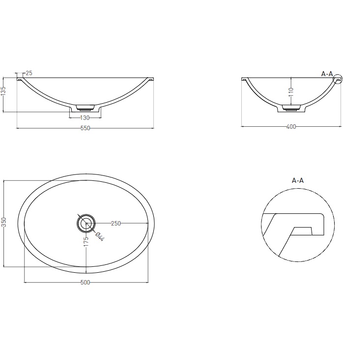 Раковина встраиваемая Salini Marea S-Sense 1802111G 55x40x13.5 (белый глянцевый), без донного клапана