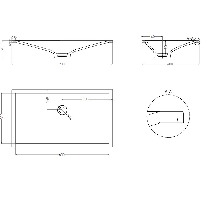Раковина встраиваемая Salini Marea S-Stone 1802213MF 70x40x12 (покраска RAL полностью, матовый), без донного клапана