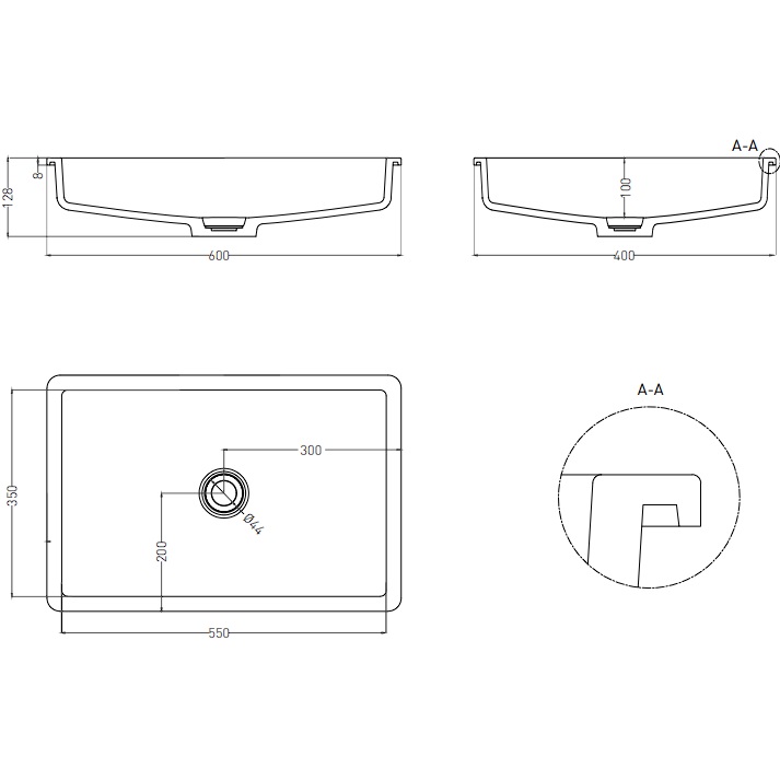 Раковина встраиваемая Salini Marea S-Stone 1802214MF 60x40x12.8 (покраска RAL полностью, матовый), без донного клапана