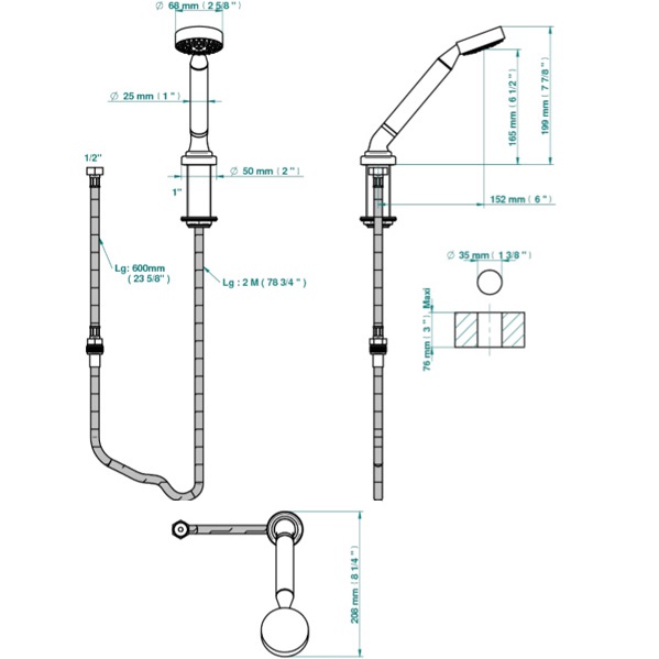 Ручной душ на борт ванны THG Bagatelle metal U3A-A02-60A (хром)