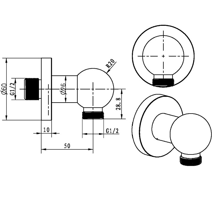 Шланговое подключение 1/2 Boheme Brillante 606 (хром)
