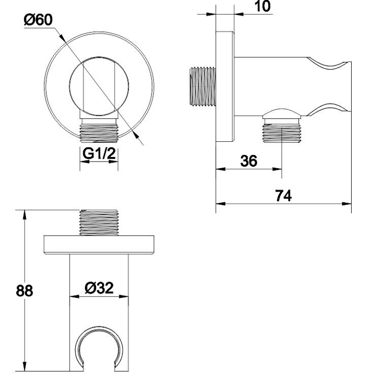 Шланговое подключение с держателем для лейки Whitecross Серия Y Y1005CPB (медь брашированная PVD)