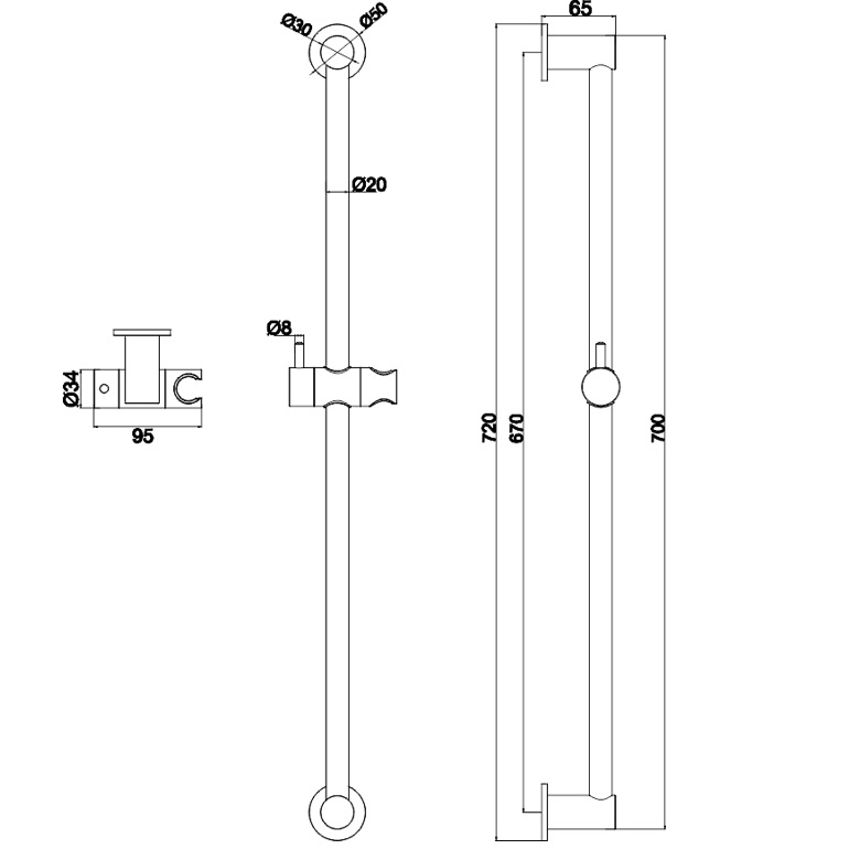 Штанга для ручного душа 72 см., Whitecross Серия Y Y1010GL (золотой PVD)