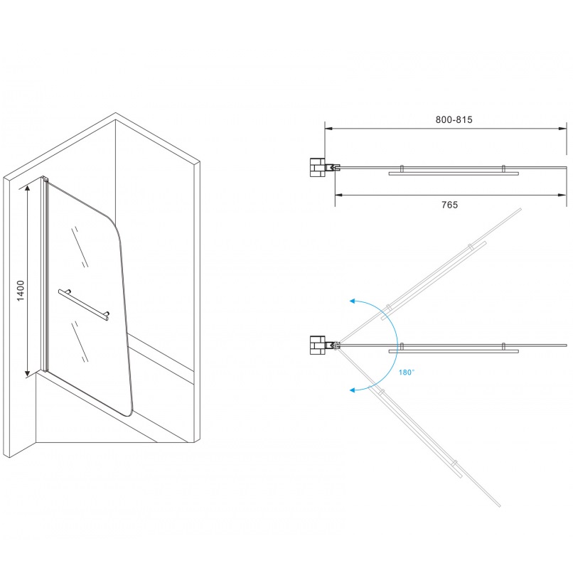 Шторка на ванну Abber Ewiges Wasser AG50080B 80х140 (черный)