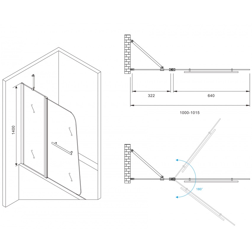 Шторка на ванну Abber Ewiges Wasser AG50100B 100х140 (черный)