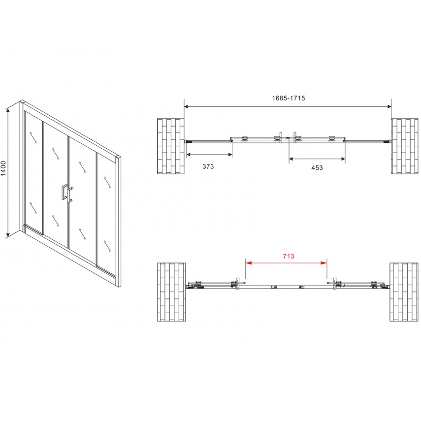 Шторка на ванну Abber Schwarzer Diamant AG57170M 170х140 (хром)