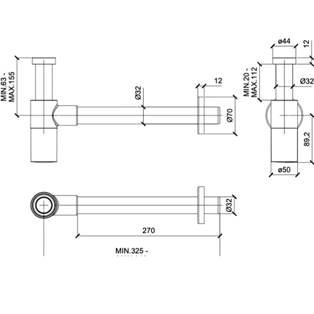 Сифон для раковины Almar Core E096002.CO (медь брашированная)