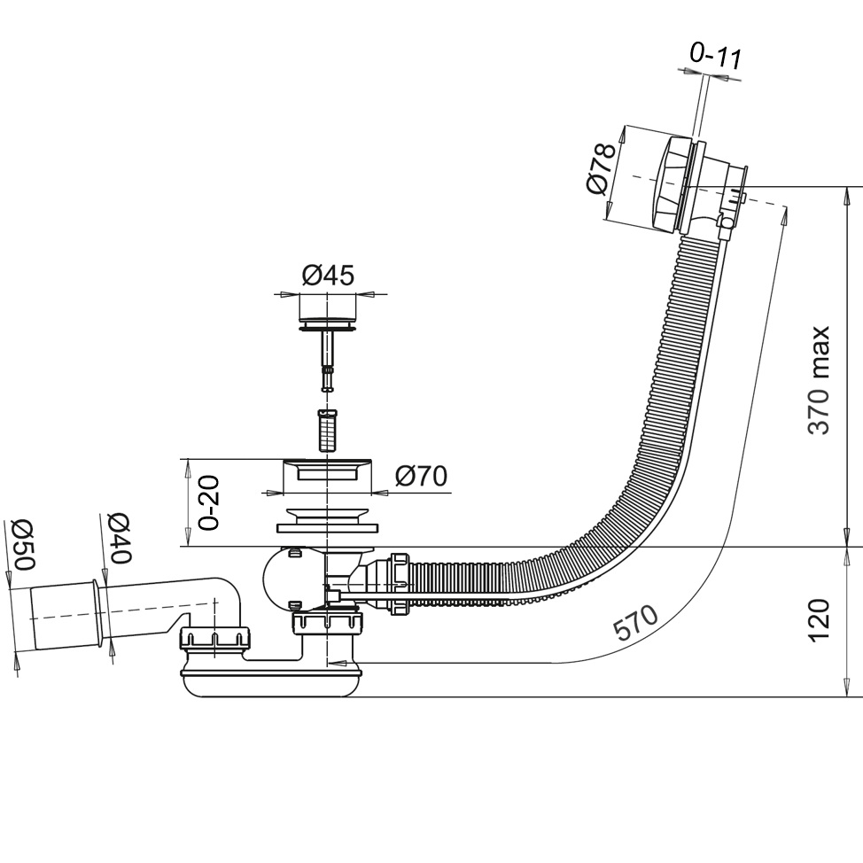 Слив-перелив для ванны автомат 60 см., Whitecross SPWC60WHG (белый глянцевый)