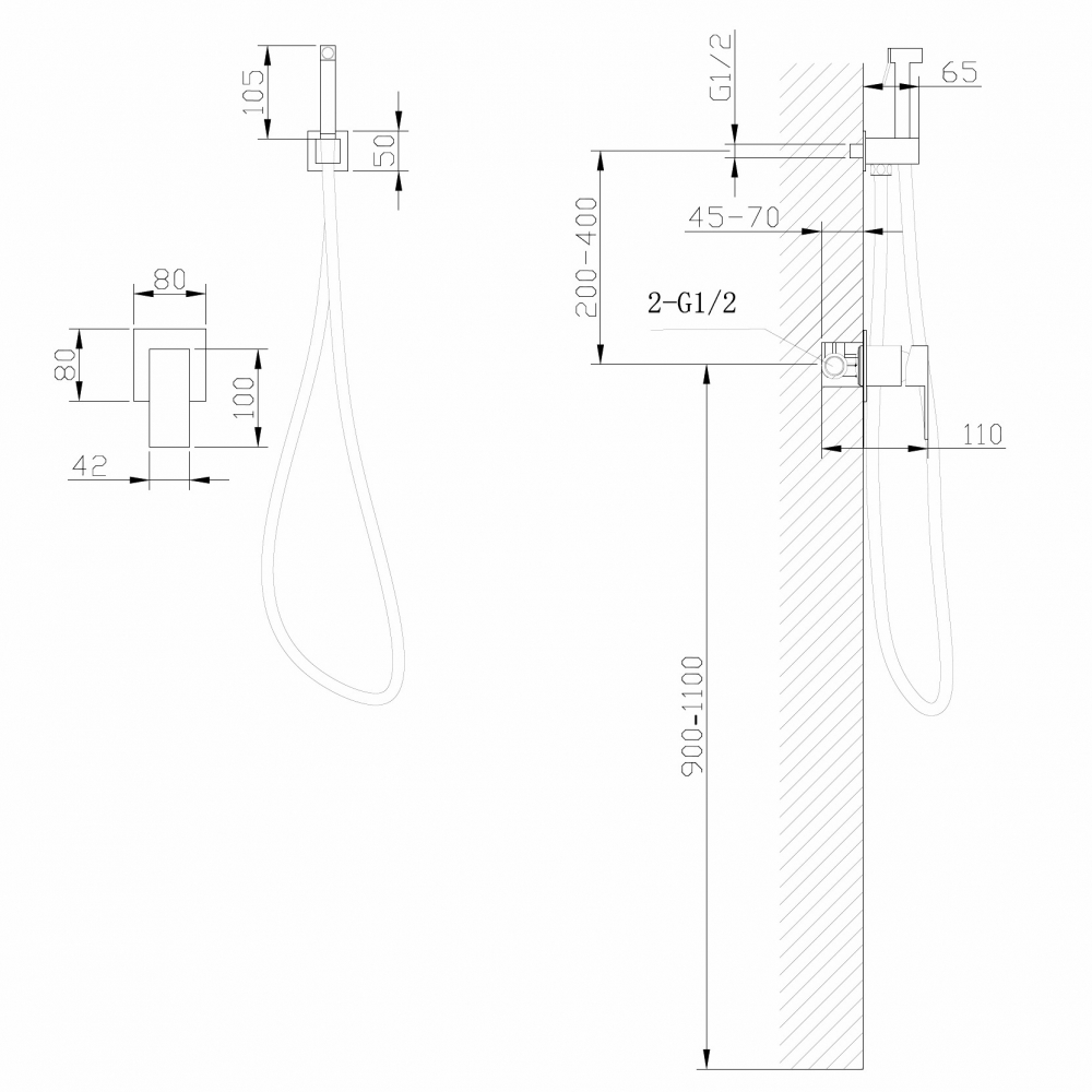 Гигиенический душ со смесителем Abber Daheim AF8225NG (никель), лейка на держателе