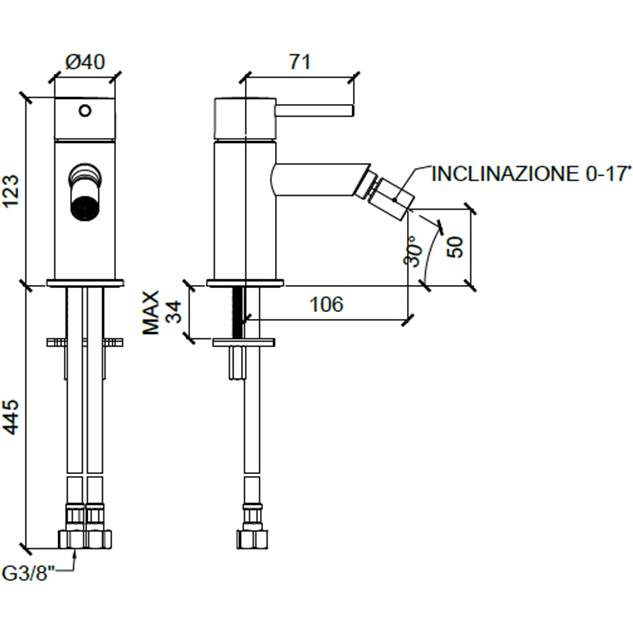 Смеситель для биде Almar E214003.GM (оружейный металл брашированный PVD), без донного клапана