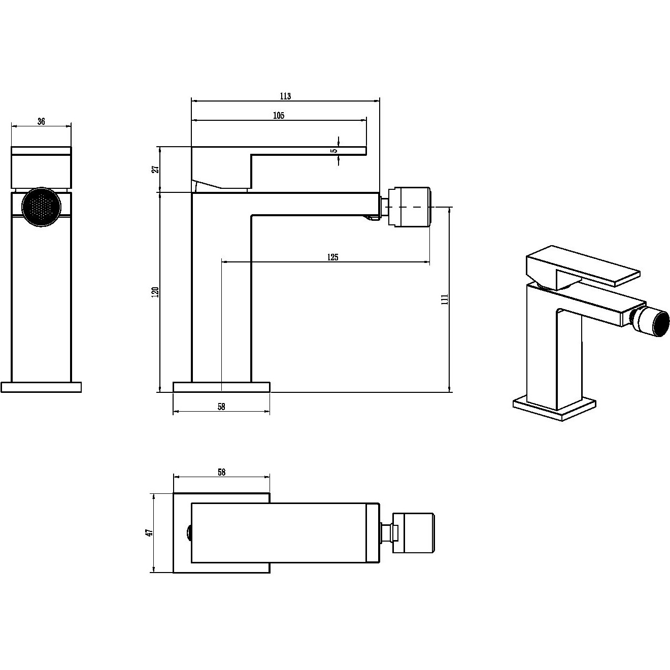 Смеситель для биде Boheme Qubic 476-BRB (бронза брашированная), без донного клапана
