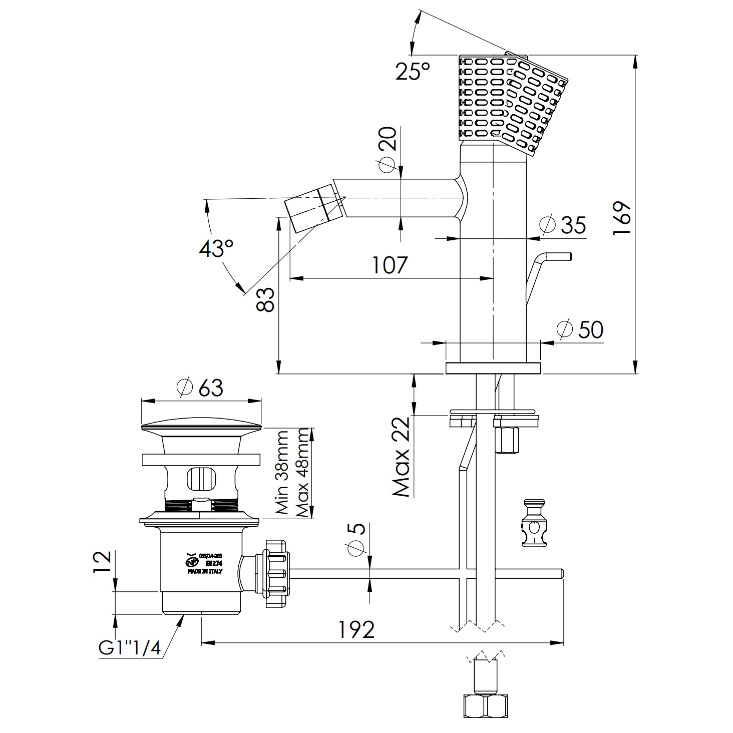 Смеситель для биде Remer Celebrity CEC20BO (белый матовый), с донным клапаном 